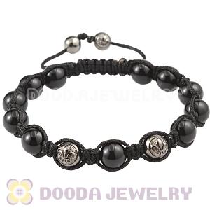 Black Onyx Men Macrame Bracelet With Sterling Silver Logo Bead