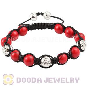 Red Coral Bead Men Macrame Bracelet With Sterling Silver Logo Bead