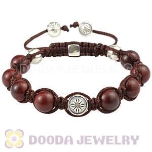 Lobular Annatto Wood Bead Macrame Bracelet With Sterling Silver Bead