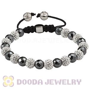 8mm Faceted Black Hematite Macrame Bracelet With Pave Crystal Bead