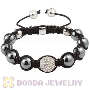 Sterling Silver Disco Ball Bead Macrame Bracelet With Hematite 