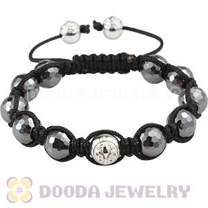 Faceted Hematite Macrame Bracelet With Sterling Silver Logo Bead