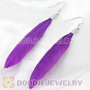 Natural Purple Rooster Feather Earrings With Alloy Fishhook Wholesale