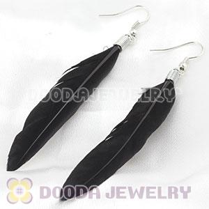 Natural Black Rooster Feather Earrings With Alloy Fishhook Wholesale