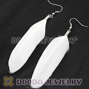 Natural Snow White Rooster Feather Earrings With Alloy Fishhook Wholesale
