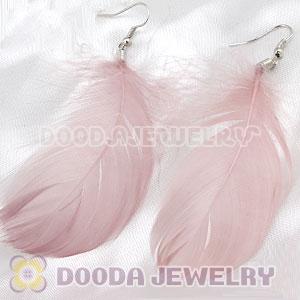 Natural Pink Fluff Rooster Feather Earrings With Alloy Fishhook Wholesale