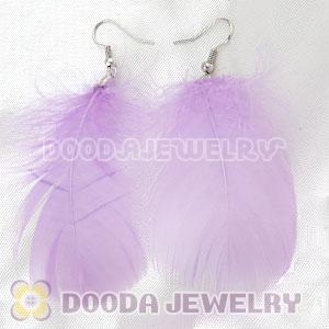 Natural Lavender Fluff Rooster Feather Earrings With Alloy Fishhook Wholesale