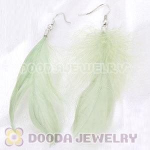 Natural Teal Fluff Rooster Feather Earrings With Alloy Fishhook Wholesale