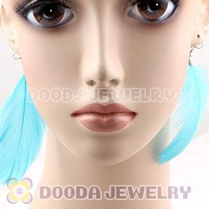 Natural Cyan Fluff Rooster Feather Earrings With Alloy Fishhook Wholesale