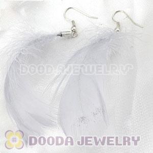 Natural Grizzly Fluff Rooster Feather Earrings With Alloy Fishhook Wholesale