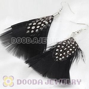 Black And Grizzly Flakes Feather Earrings With Alloy Fishhook Wholesale
