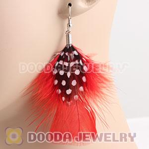 Red And Grizzly Flakes Feather Earrings With Alloy Fishhook Wholesale