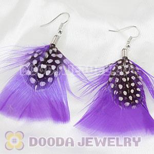 Purple And Grizzly Flakes Feather Earrings With Alloy Fishhook Wholesale