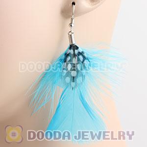 Blue And Grizzly Flakes Feather Earrings With Alloy Fishhook Wholesale