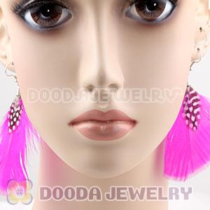 Magenta And Grizzly Flakes Feather Earrings With Alloy Fishhook Wholesale