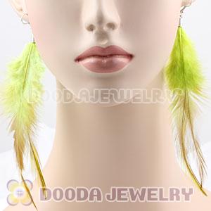 Fashion Long Lemon Rooster Feather Earrings With Alloy Fishhook Wholesale