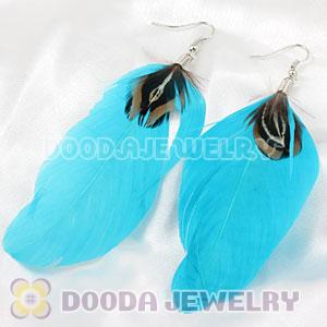 Fashion BOHO Cyan Feather Earrings With Alloy Fishhook Wholesale