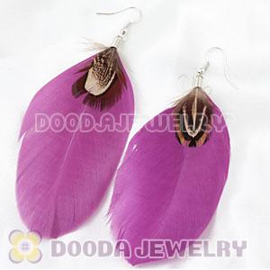 Fashion BOHO Purple Feather Earrings With Alloy Fishhook Wholesale