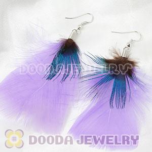 Fashion Bohemian Lavender Feather Earrings With Alloy Fishhook Wholesale
