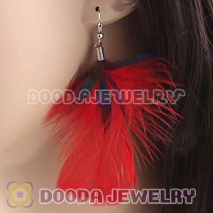 Fashion Red Bohemian Feather Earrings With Alloy Fishhook Wholesale