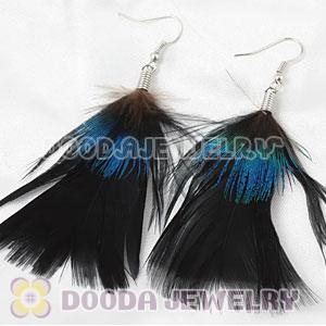 Fashion Black Radiant Bohemian Feather Earrings With Alloy Fishhook Wholesale