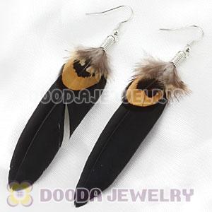 Fashion Black And Grizzly Feather Earrings With Alloy Fishhook Wholesale