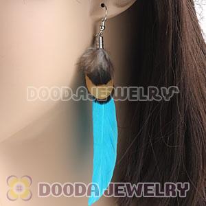 Fashion Cyan And Grizzly Feather Earrings With Alloy Fishhook Wholesale