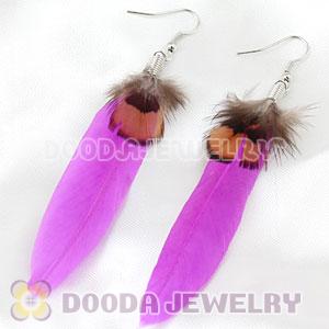 Cheap Purple And Grizzly Feather Earrings With Alloy Fishhook Wholesale