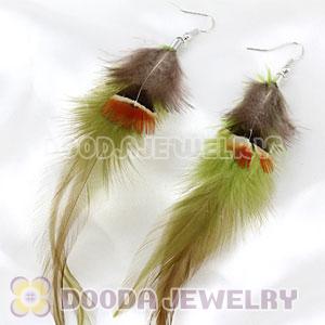 Cheap Long Lime And Grizzly Feather Earrings With Alloy Fishhook Wholesale