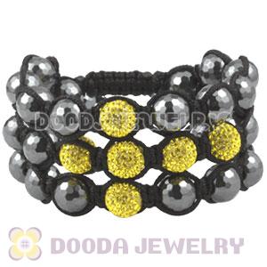 3 Row Yellow Czech Crystal Cross Inspired String Bracelet With Faceted Hematite Beads