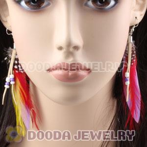 Cheap Tibetan Jaderic Indian Styles Lavender Feather Earrings Adorned With Mix Bead 
