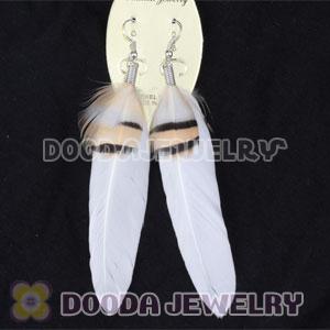 Cheap White And Grizzly Feather Earrings Wholesale