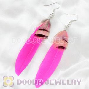 Cheap Magenta And Grizzly Feather Earrings Wholesale