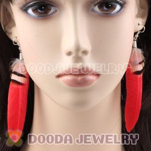 Cheap Red And Grizzly Feather Earrings Wholesale
