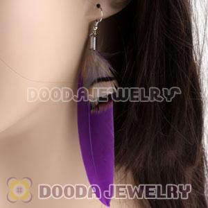 Cheap Purple And Grizzly Feather Earrings Wholesale