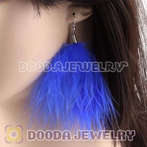 Wholesale Cheap Navy Fluffy Feather Earrings 