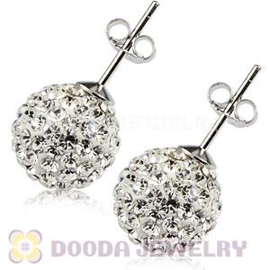 10mm Sterling Silver White Czech Crystal Ball Stud Earrings Wholesale