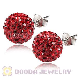 10mm Sterling Silver Red Czech Crystal Stud Earrings Wholesale
