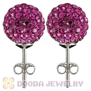 10mm Sterling Silver Fushia Czech Crystal Stud Earrings Wholesale