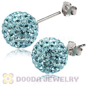 10mm Sterling Silver Cyan Czech Crystal Ball Stud Earrings Wholesale