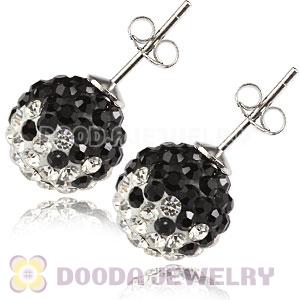 10mm Sterling Silver White-Black Czech Crystal Stud Earrings Wholesale