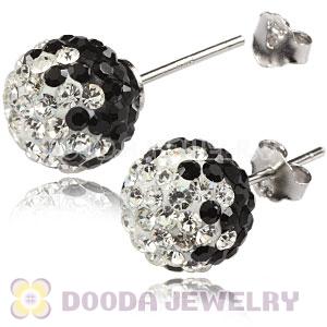 10mm Sterling Silver White-Black Czech Crystal Stud Earrings Wholesale