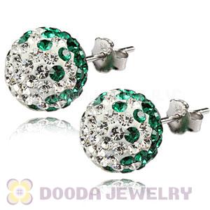 10mm Sterling Silver White-Green Czech Crystal Ball Stud Earrings Wholesale