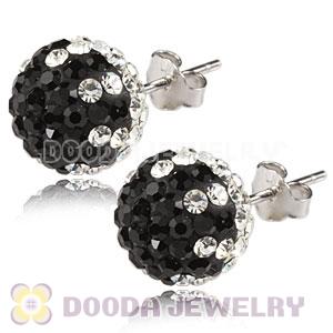 10mm Sterling Silver Black-White Czech Crystal Stud Earrings Wholesale