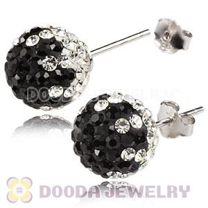 10mm Sterling Silver Black-White Czech Crystal Stud Earrings Wholesale