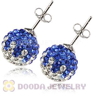 10mm Sterling Silver White-Blue Czech Crystal Ball Stud Earrings Wholesale