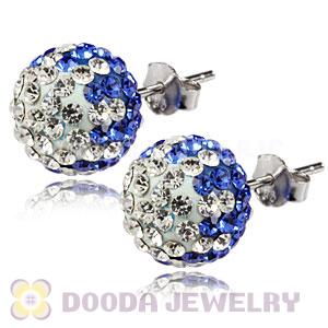 10mm Sterling Silver White-Blue Czech Crystal Ball Stud Earrings Wholesale