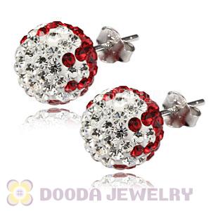10mm Sterling Silver White-Red Czech Crystal Ball Stud Earrings Wholesale