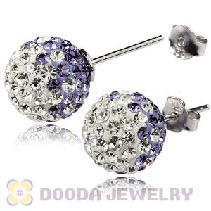 10mm Sterling Silver White-Purple Czech Crystal Stud Earrings Wholesale