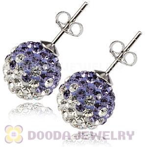 10mm Sterling Silver White-Purple Czech Crystal Stud Earrings Wholesale